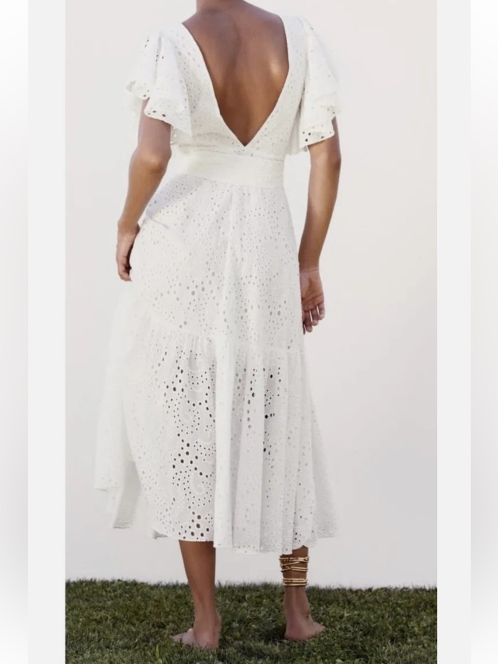 Zara Openwork Embroidered Midi Dress White - Picture 16 of 16